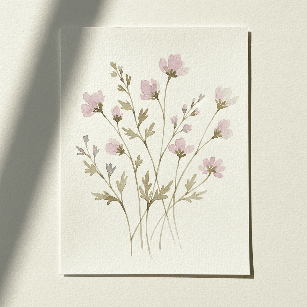 Watercolor botanical study of wildflower stems and petals